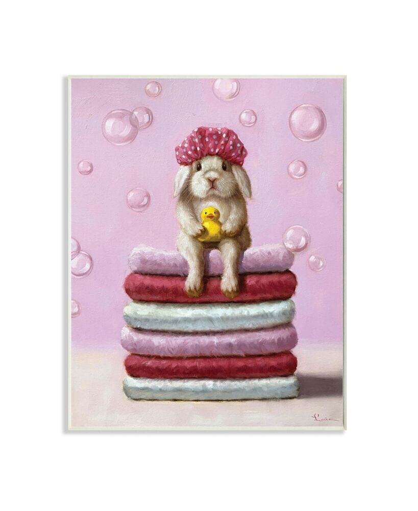 Stupell Industries cute Baby Rabbit on Bath Towels Soap Bubbles Art, 10