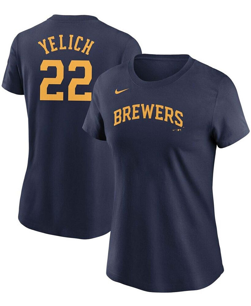 Nike women's Christian Yelich Navy Milwaukee Brewers Name Number T-shirt