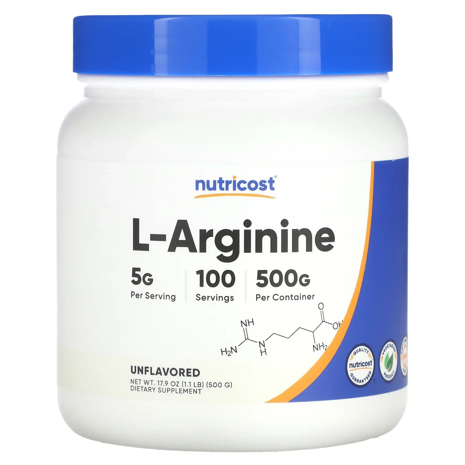 Nutricost, L-аргинин, без добавок, 250 г (8,8 унции)
