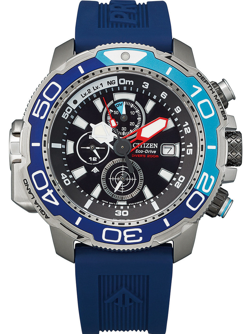 Мужские наручные часы с синим силиконовым ремешком Citizen BJ2169-08E Eco-Drive Promaster Marine diver 47mm 20ATM