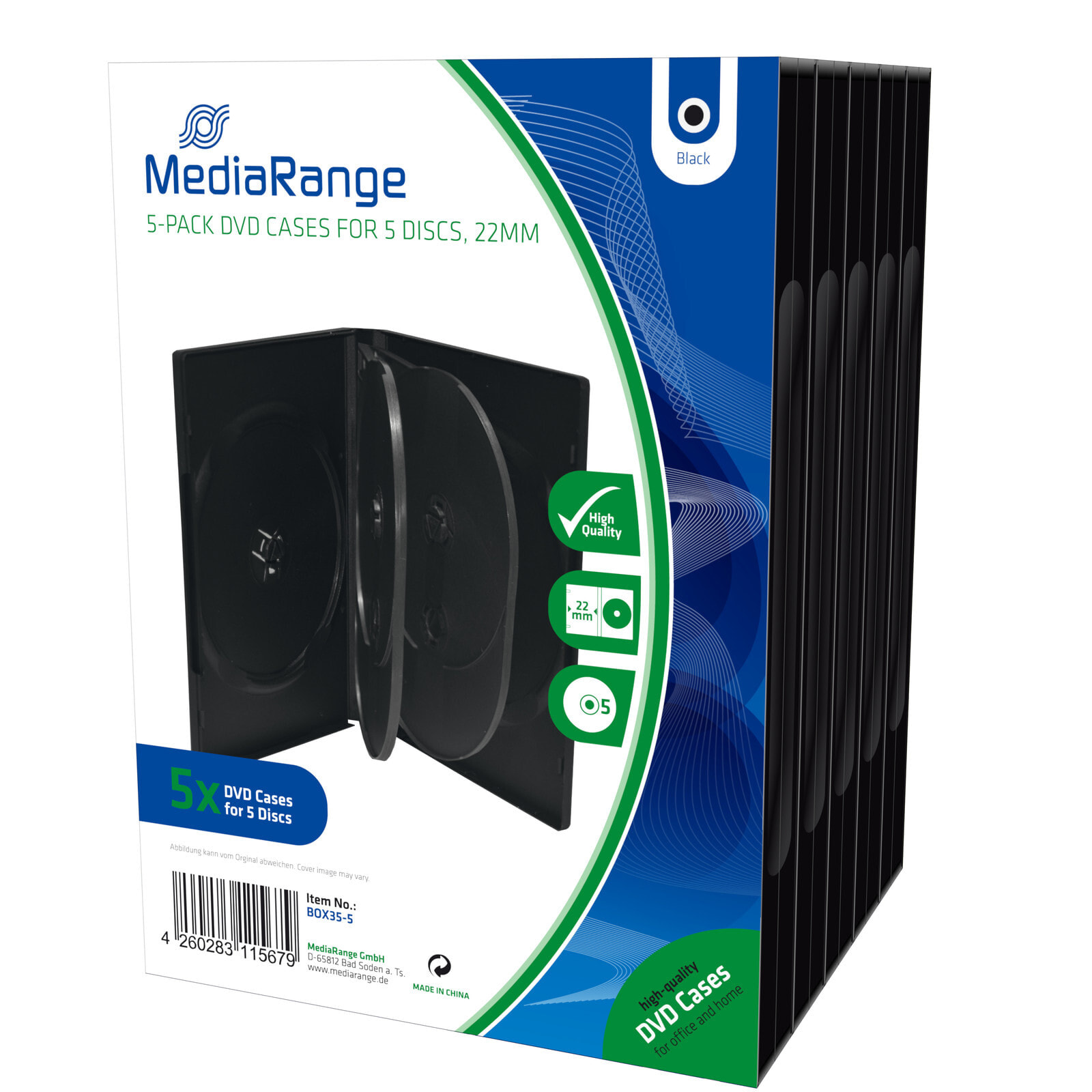 MediaRange BOX35-5 чехлы для оптических дисков Кейс для DVD дисков 5 диск (ов) Черный