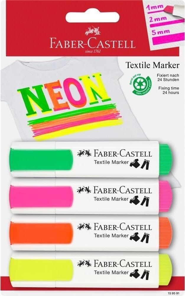 Набор фломастеров для рисования Faber-Castell Markery do tkanin 4 kolory neonowe FABER CASTELL