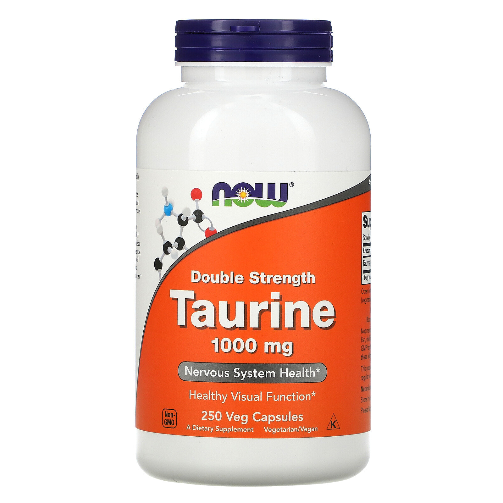 NOW Foods Taurine Таурин, двойной концентрации для поддержки нервной системы 1000 мг 100 растительных капсул
