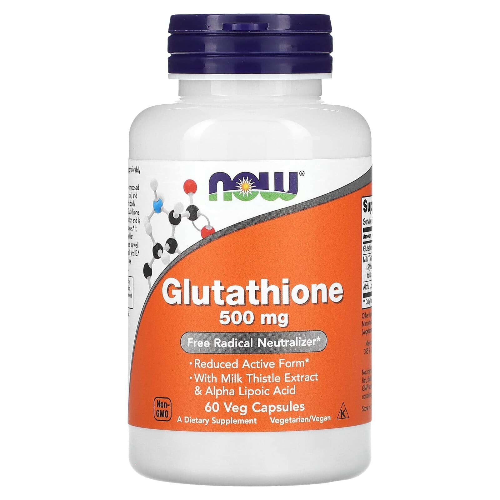NOW Glutathione Глутатион с экстрактом расторопши и альфа-липоевой кислотой 500 мг 120 растительных капсул