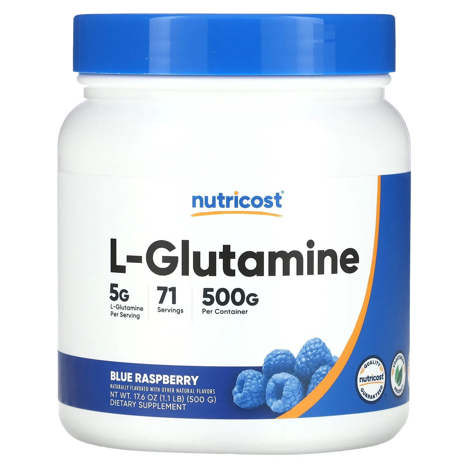 Nutricost, L-глютамин, без добавок, 5 г (500 г)