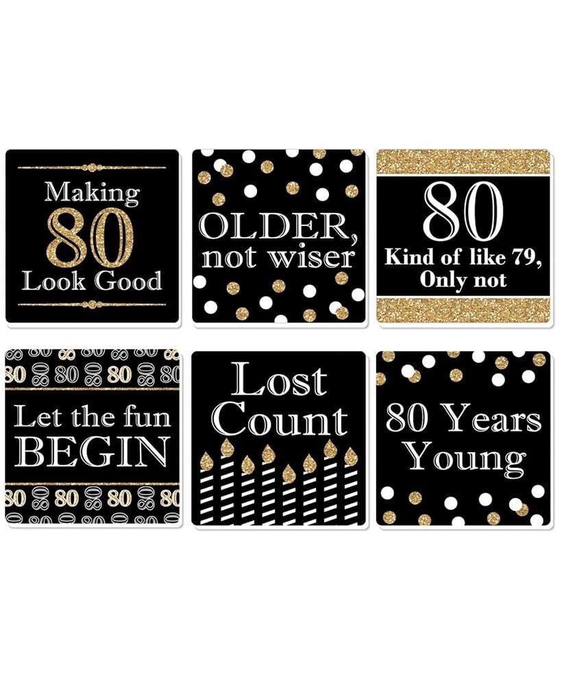 Big Dot of Happiness adult 80th Birthday - Gold - Funny Party Decor - Drink Coasters - Set of 6