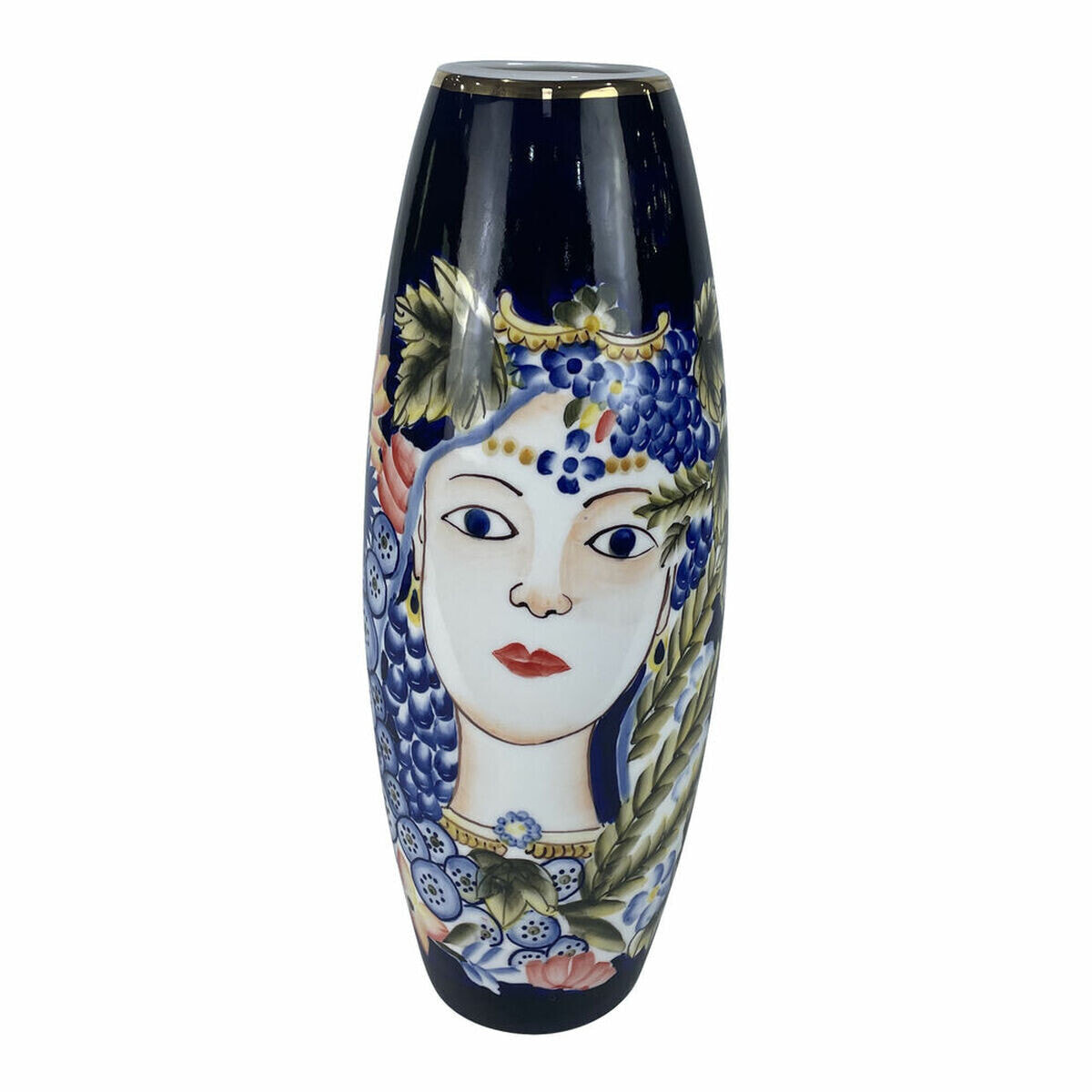 Vase DKD Home Decor 14 x 14 x 39 cm Face Porcelain Blue Multicolour