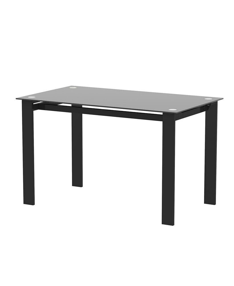 Simplie Fun modern tempered glass black dining table, simple rectangular metal table legs living room kitchen table
