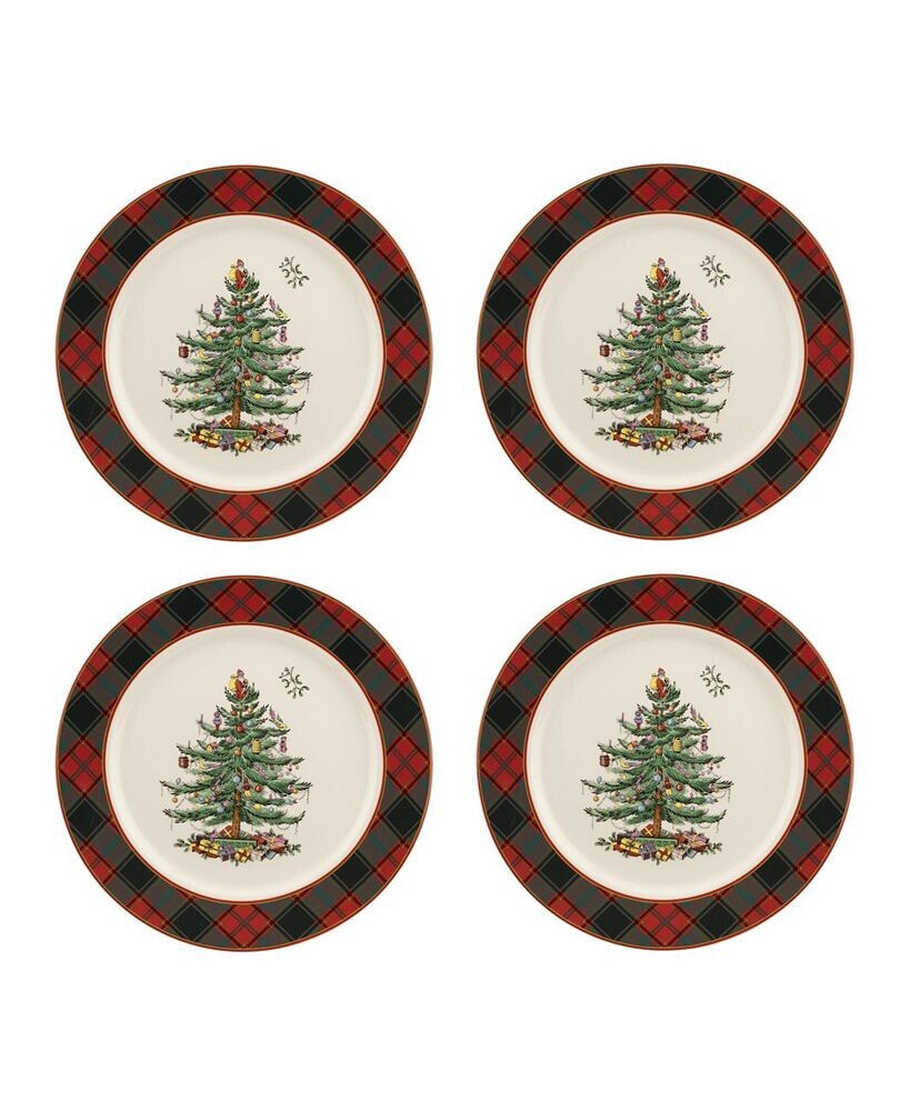 Spode christmas Tree Tartan Salad Plate, Set of 4, Service for 4