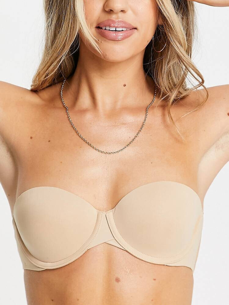 Calvin Klein – Trägerloser, nahtloser BH mit seitlichem Verschluss in Beige