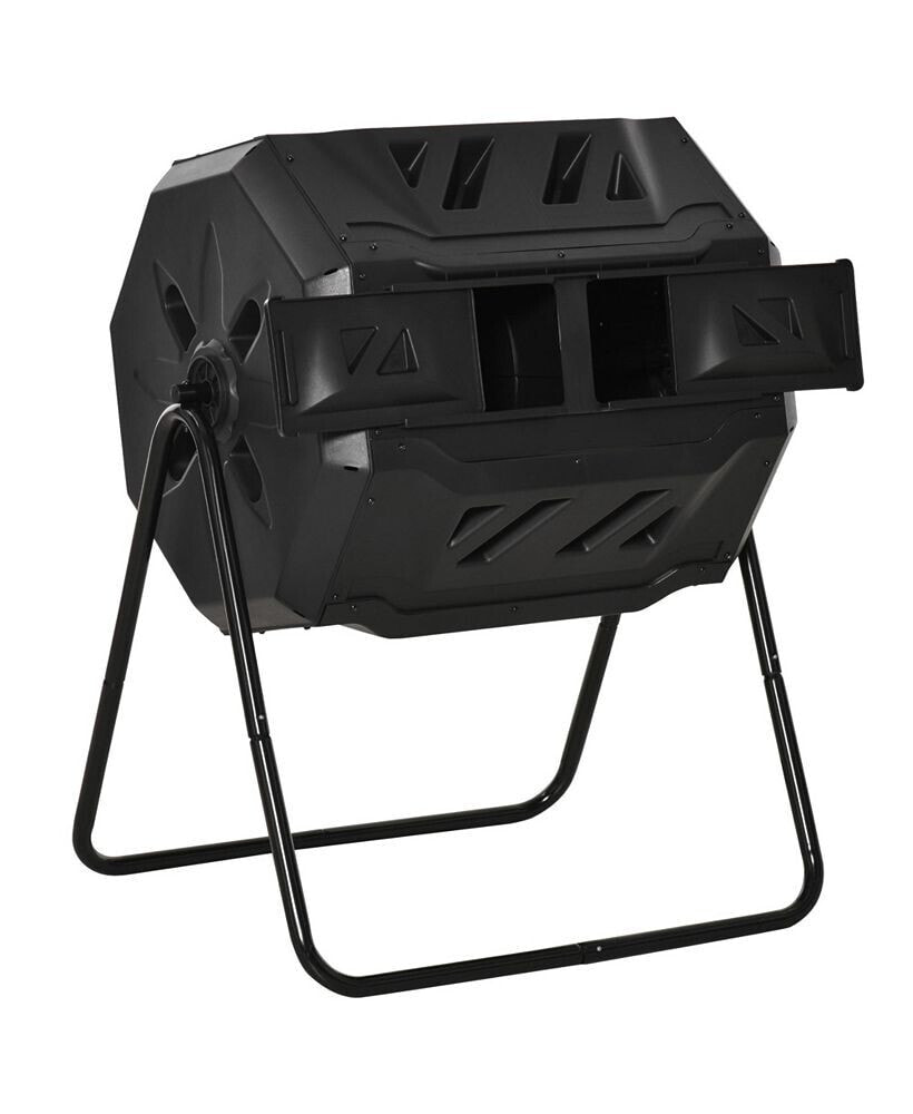 Outsunny tumbling Compost Bin Outdoor 360° Dual Chamber Rotating Composter 43 Gallon, Black