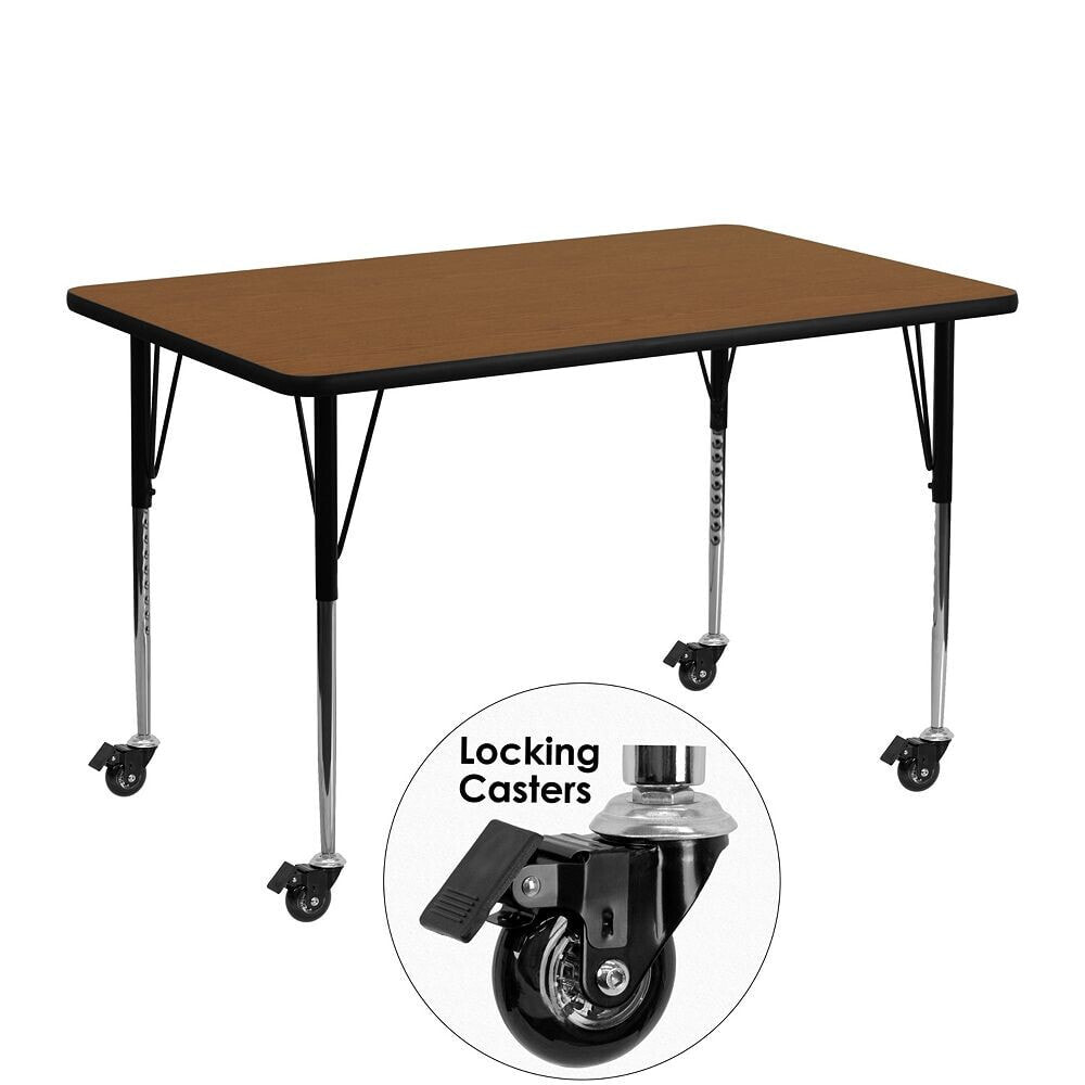 Flash Furniture mobile 24''W X 48''L Rectangular Oak Hp Laminate Activity Table - Standard Height Adjustable Legs