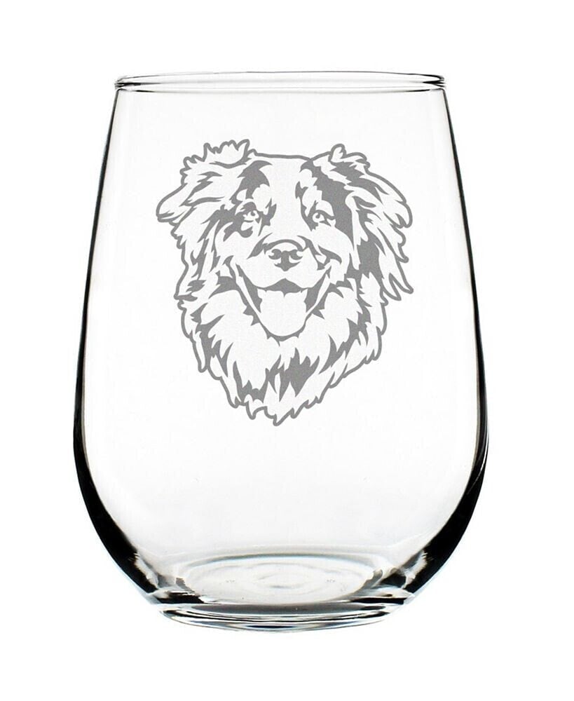 Bevvee australian Shepherd Face Aussie Dog Gifts Stem Less Wine Glass, 17 oz