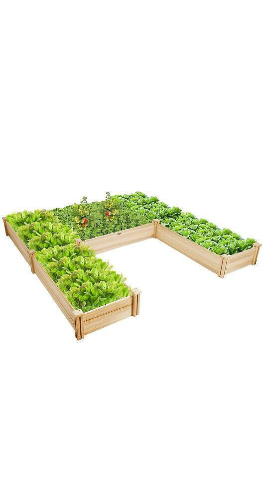 Slickblue u-Shaped Wooden Garden Raised Bed for Backyard and Patio