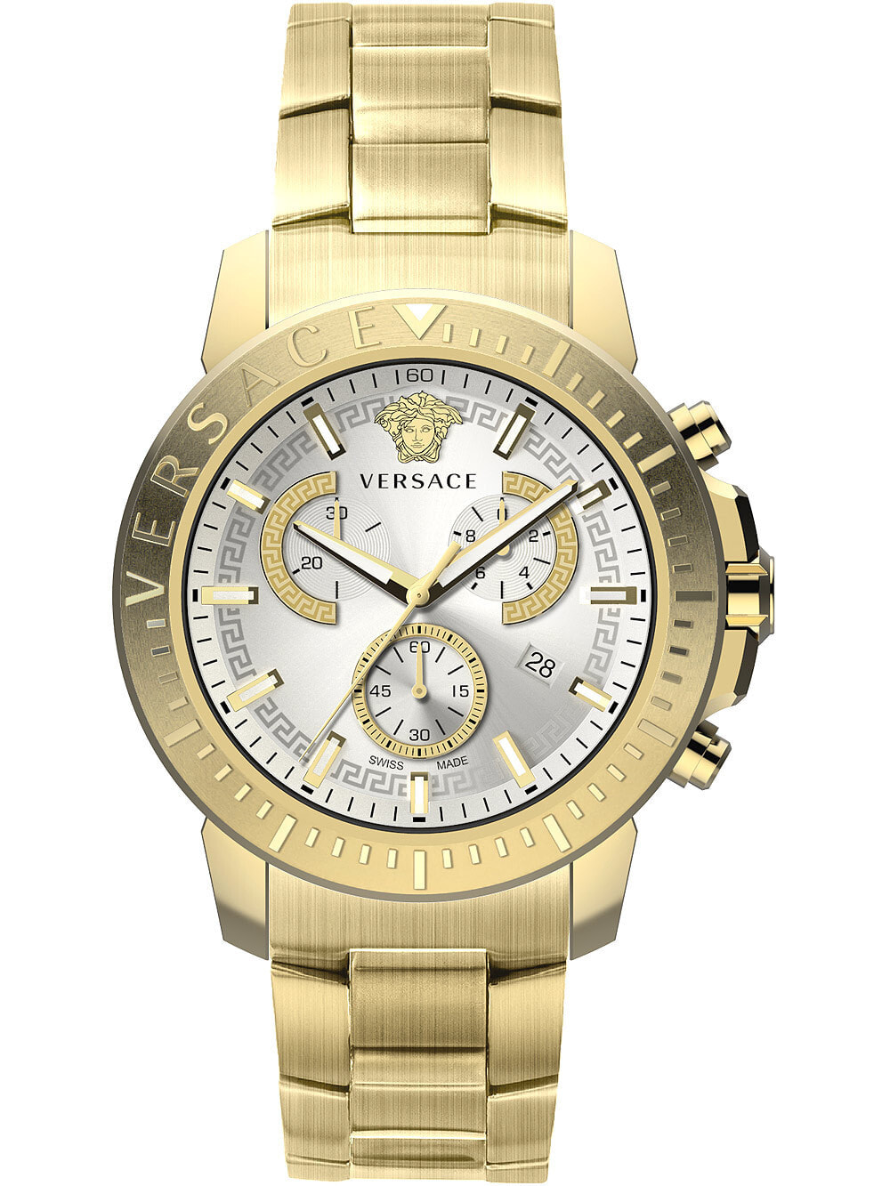 Мужские наручные часы с золотым браслетом Versace VE2E00521 New Chrono 45mm 5ATM