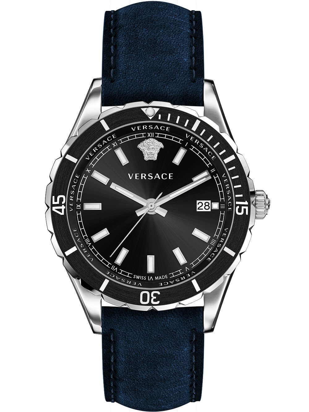 Мужские наручные часы с синим кожаным ремешком  Versace VE3A00220 Hellenyium mens 42mm 5ATM