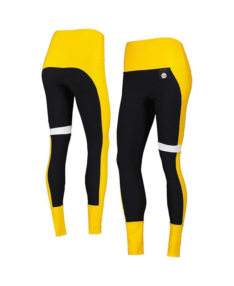Kiya Tomlin women's Black, Gold Pittsburgh Steelers Colorblock Tri-Blend Leggings