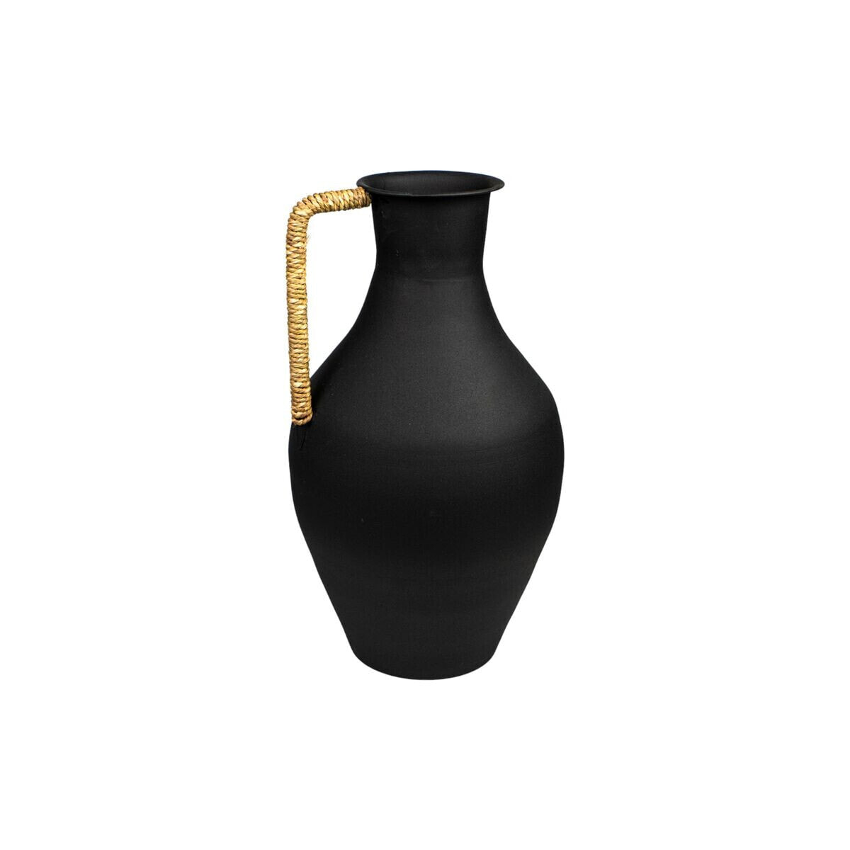 Vase Romimex Black Metal wicker 24 x 39 x 24 cm With handle