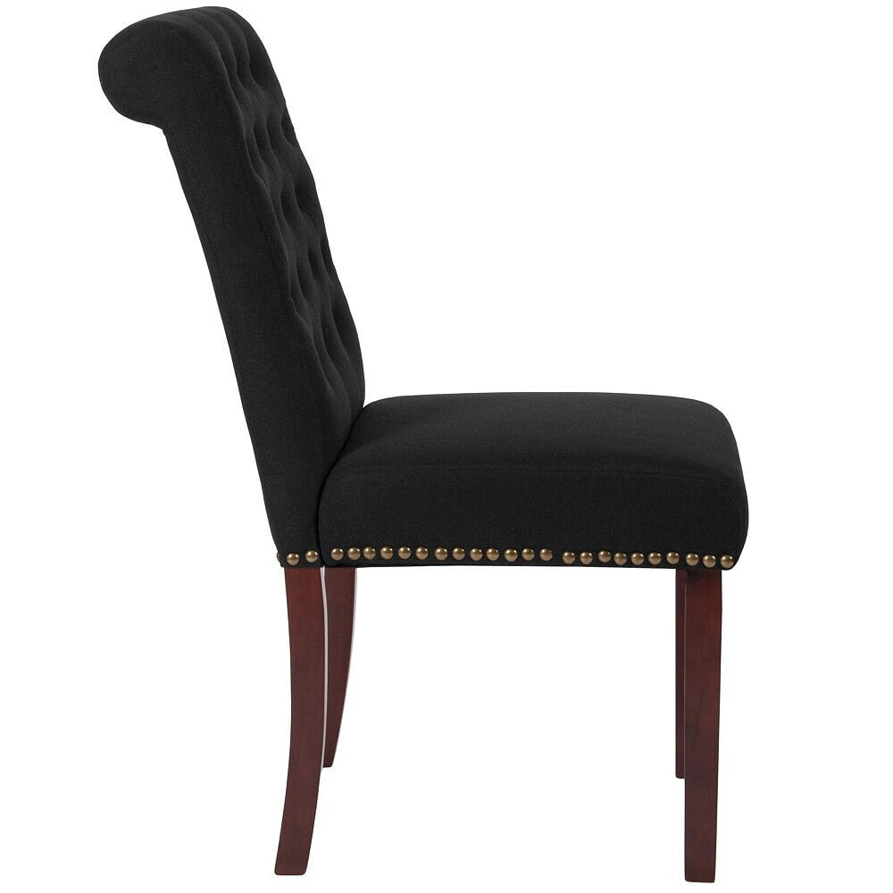 Flash Furniture hercules Series Black Fabric Parsons Chair With Rolled Back, Accent Nail Trim And Walnut Finish