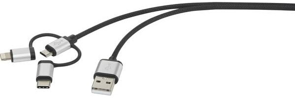 Renkforce RF-3335106 - 0.25 m - USB A - USB C/Micro-USB B/Lightning - USB 2.0 - 480 Mbit/s - Grey