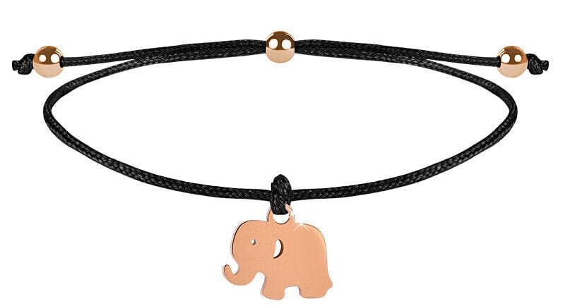 Черный / бронзовый браслет с кулиской в виде слона на шнурке