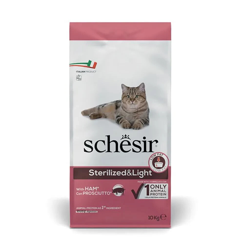 SCHESIR Adult sterilized & light with ham cat food 10kg