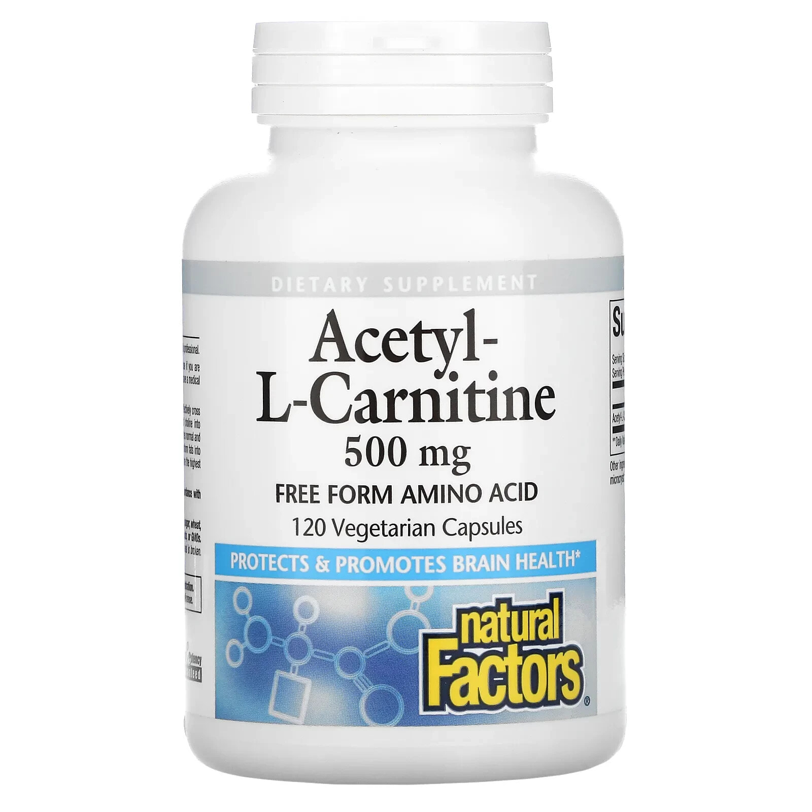 Natural Factors, Acetyl-L-Carnitine, 500 mg, 120 Vegetarian Capsules