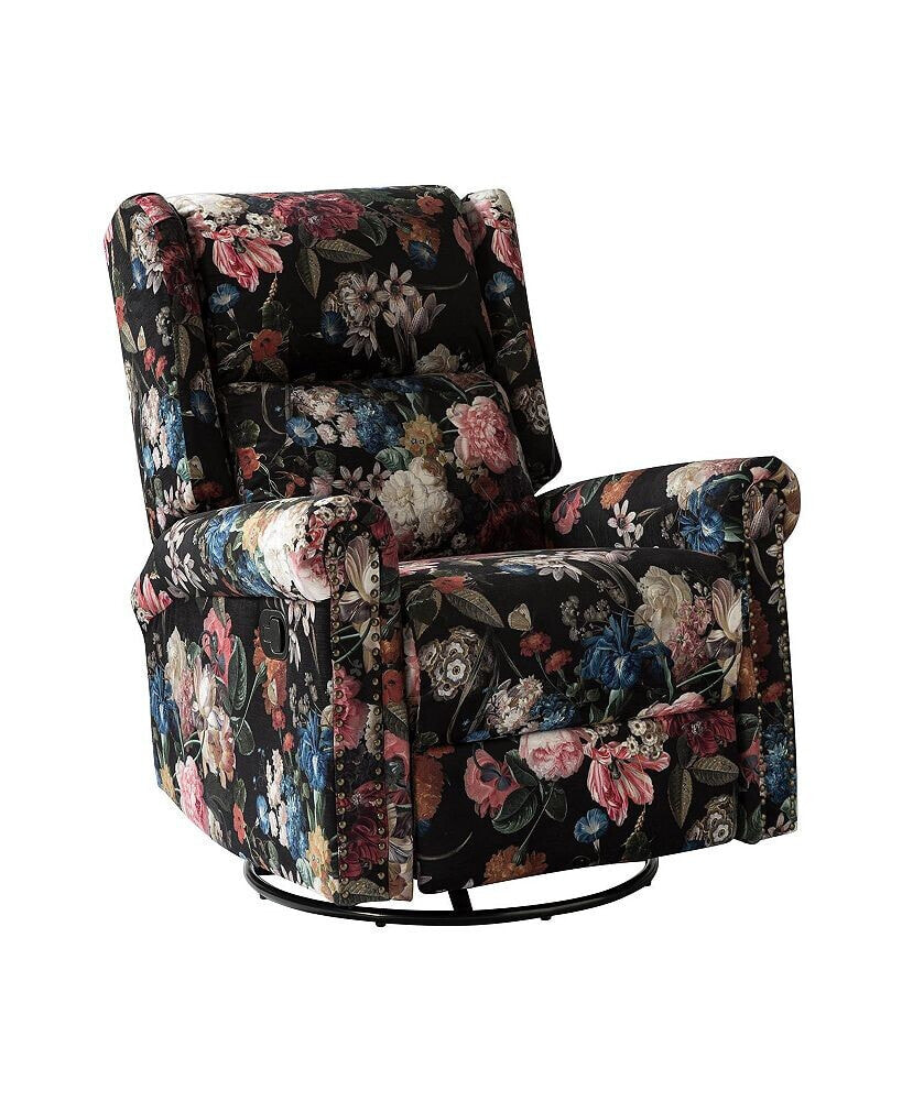 Hulala Home ahlen Floral Wooden Upholstery Recliner with Swivel Base
