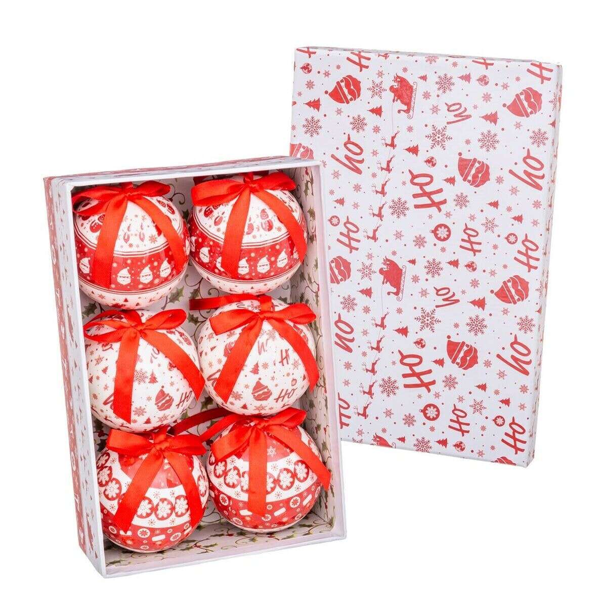Ёлочные шарики HO-HO Белый Красный бумага Polyfoam 7,5 x 7,5 x 7,5 cm (6 штук)