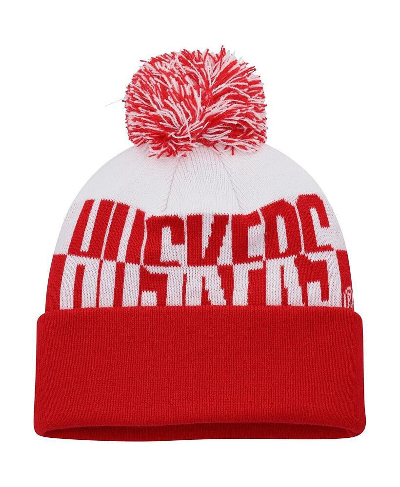 Men's Scarlet and White Nebraska Huskers Colorblock Cuffed Knit Hat with Pom