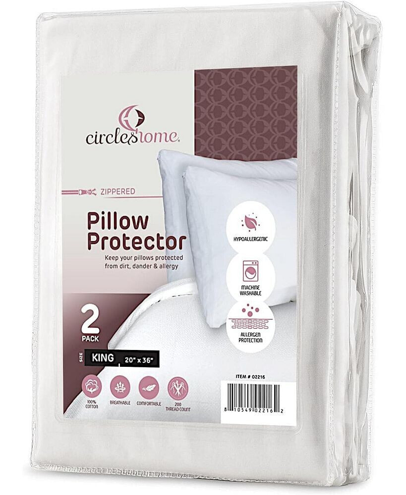 The Grand circles Home 100% Cotton Breathable Pillow Protector with Zipper – White (2 Pack)