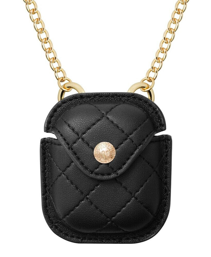 Anne Klein women's Black Faux Leather Holder with Gold-Tone Alloy Chain