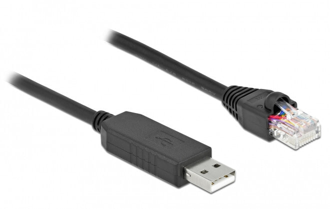 Компьютерный разъем или переходник DeLOCK Serial Connection Cable with FTDI chipset, USB 2.0 Type-A male to RS-232 RJ45 male 2 m black, 2 m, RJ-45, USB 2.0 Type-A
