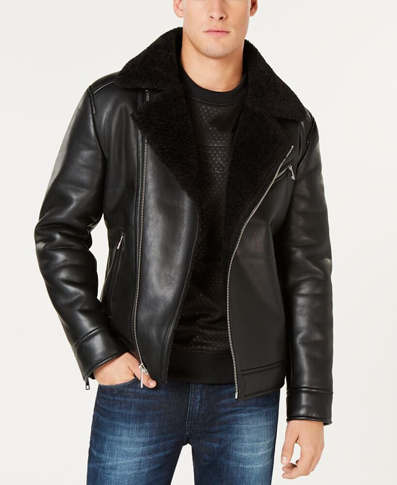 Asymmetrical Faux Leather Moto Jacket guess