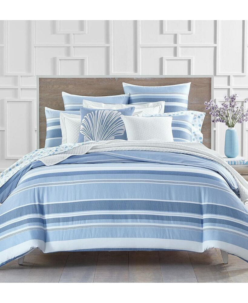 Charter Club coastal Stripe 300 Thread Count Duvet Cover Set, Twin, Created for Macy's