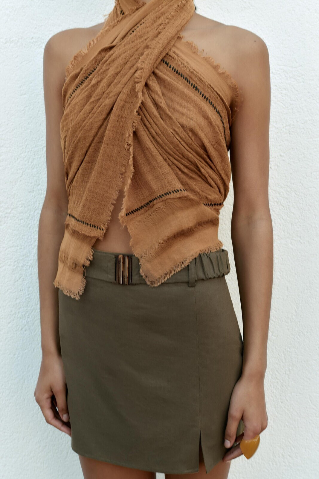 Linen blend skort with belt