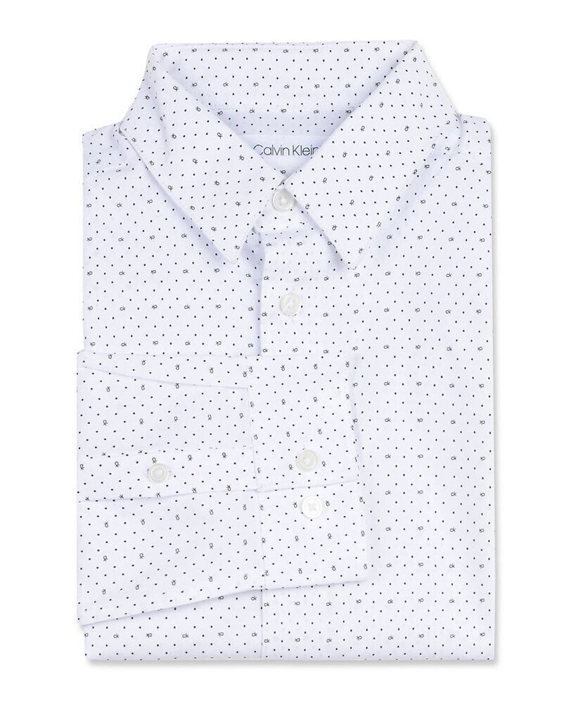 Calvin Klein little Boys Slim-Fit Stretch Logo Dot-Print Dress Shirt