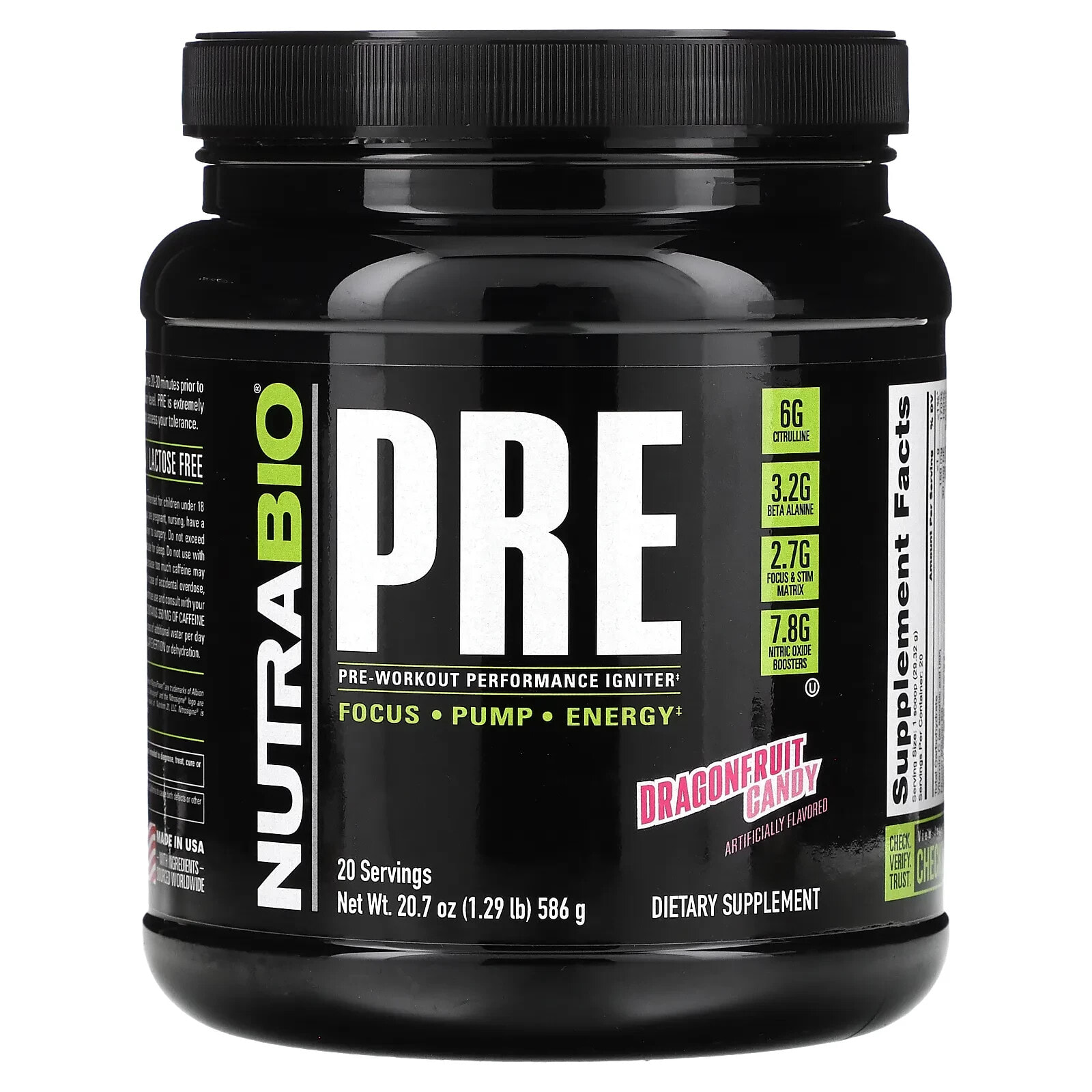NutraBio, PRE-Workout Performance Igniter, Raspberry Lemonade, 1.25 lb (567 g)