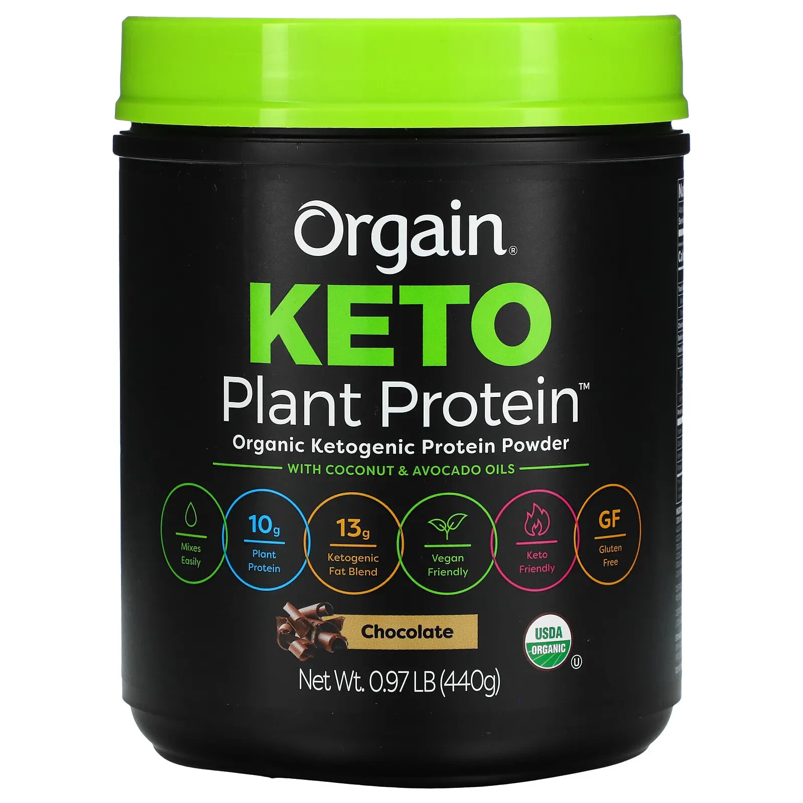 Orgain, Keto, Organic Plant Protein Powder, Vanilla, 0.97 lb (440 g)