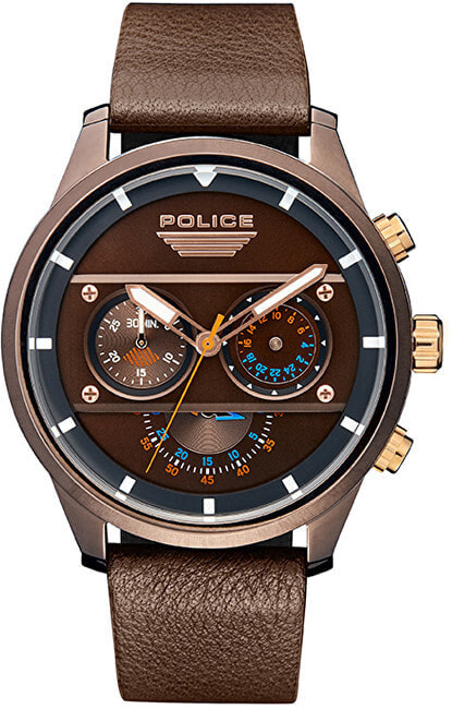 Мужские наручные часы с коричневым кожаным ремешком Police PL15411JSBN / 12