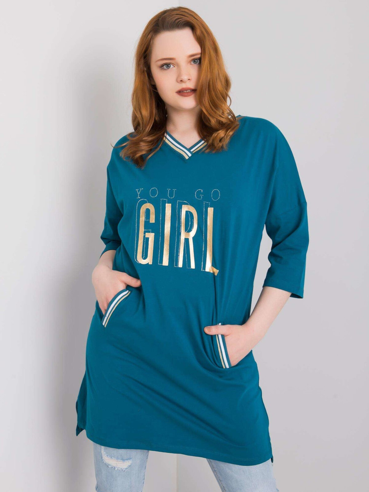 Женское трикотажное платье туника с рукавом 3/4 и карманами Factory Price