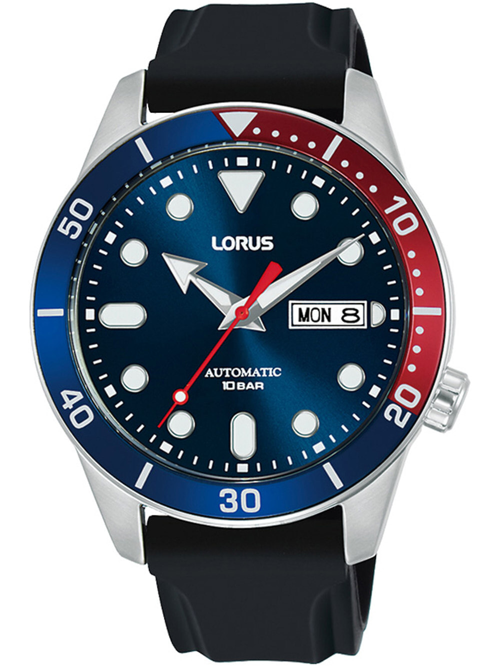 Мужские наручные часы с черным силиконовым ремешком  Lorus RL451AX9 automatic mens 42mm 10ATM