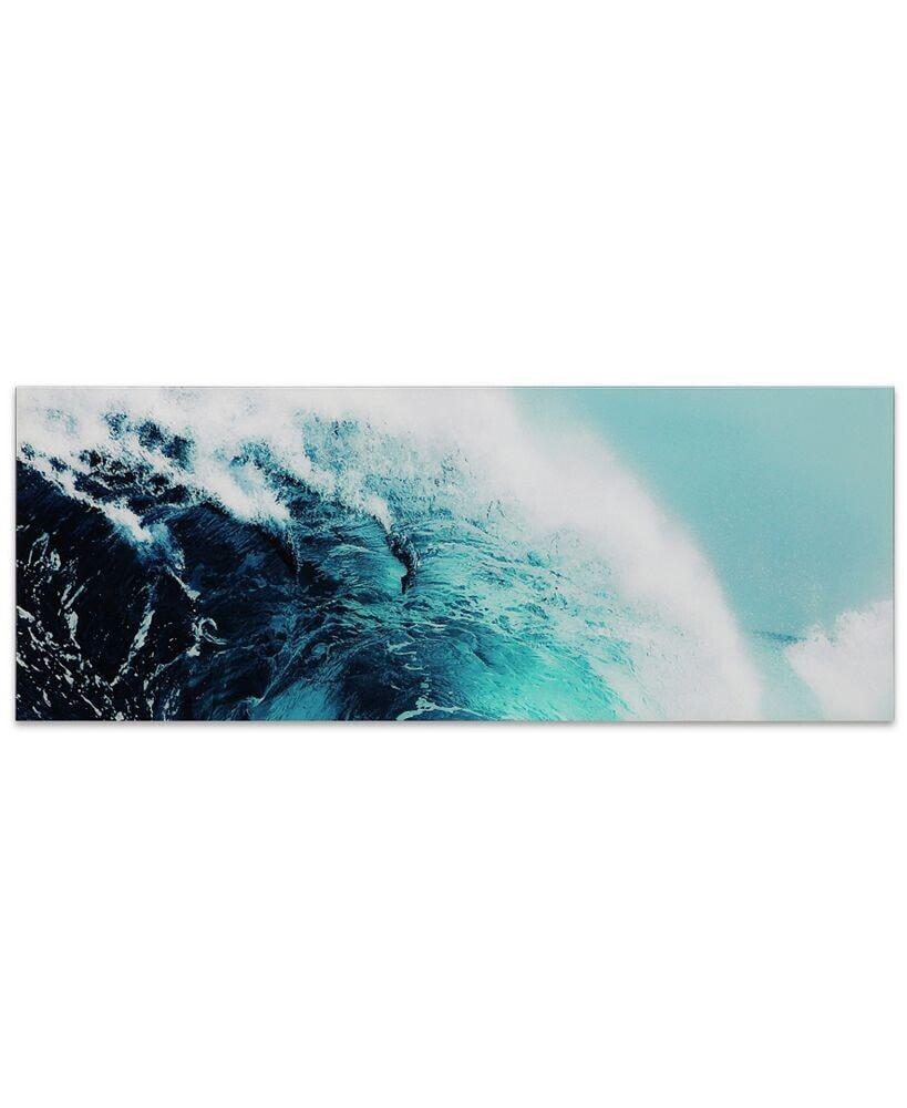 'Blue Wave 1' Frameless Free Floating Tempered Glass Panel Graphic Wall Art - 24