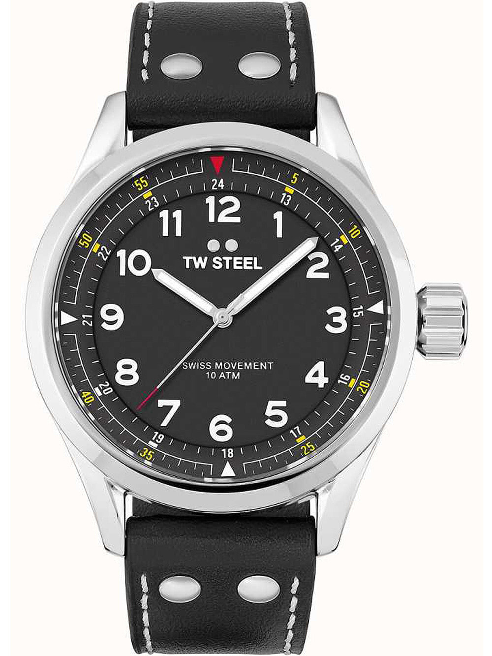 Мужские наручные часы с черным кожаным ремешком TW-Steel SVS103 Volante mens 45mm 10ATM