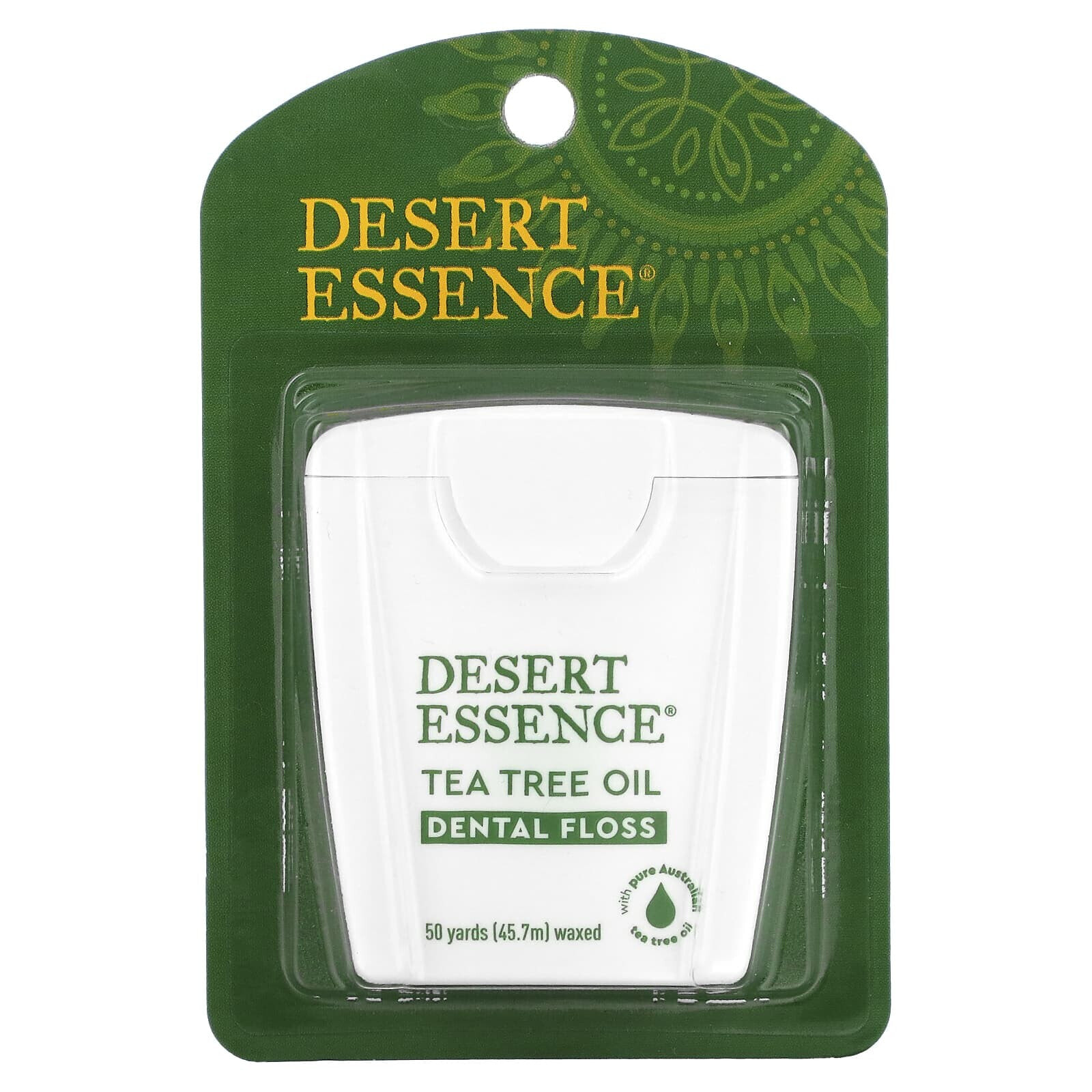 Дезерт Эссенс, Зубная нить с маслом чайного дерева, вощеная, 45,7 м (50 ярдов)