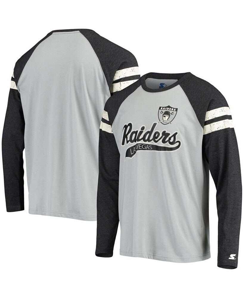 Starter men's Silver and Black Las Vegas Raiders Throwback League Raglan Long Sleeve Tri-Blend T-shirt