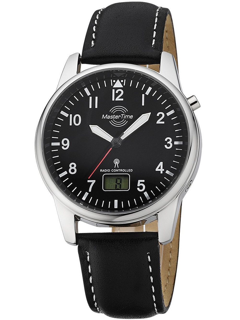 Мужские наручные часы с черным кожаным ремешком Master Time MTGA-10715-61L Radio controlled basic series mens 41mm 3ATM