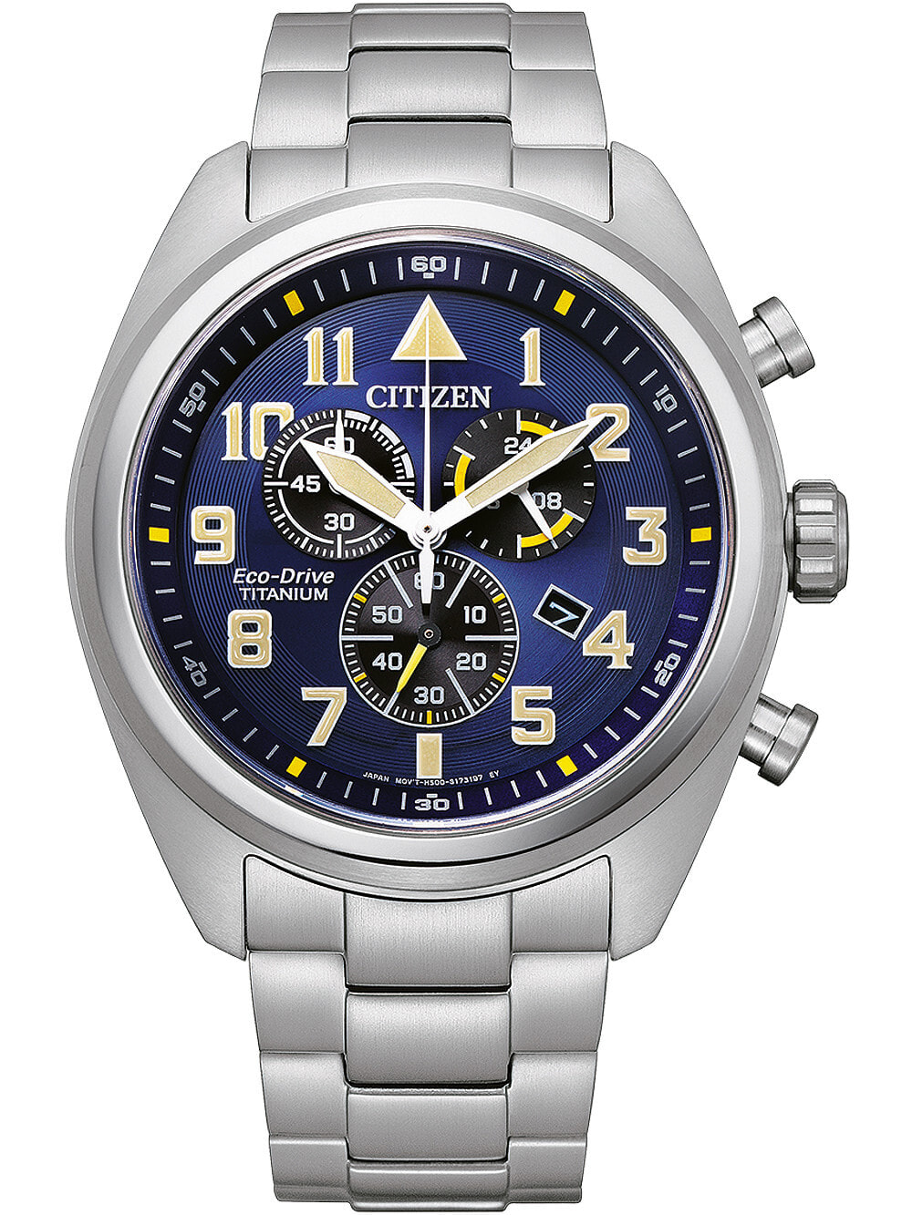 Мужские наручные часы с серебряным браслетом Citizen AT2480-81L Eco-Drive Super-Titanium chronograph 43mm 10ATM