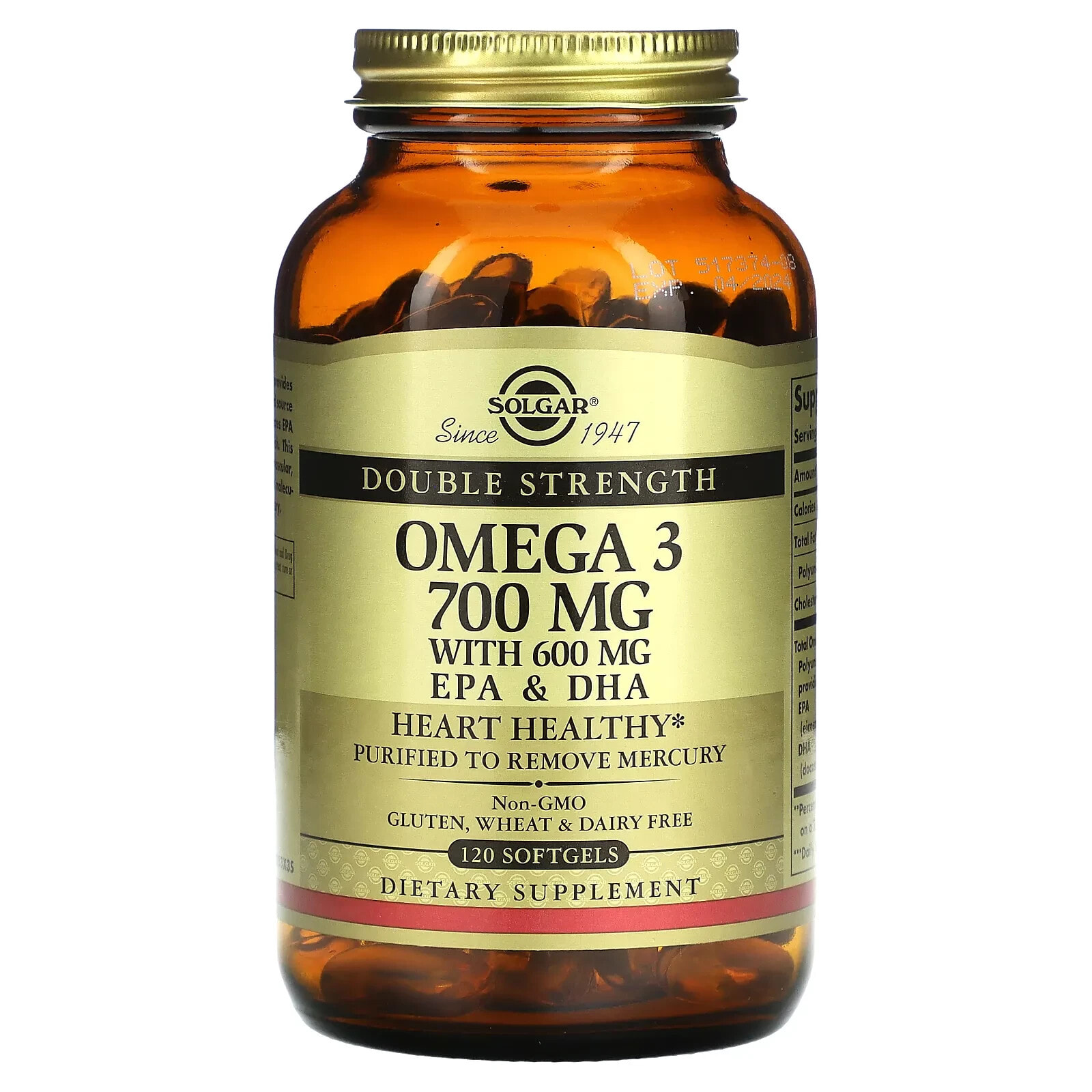 Солгар, Омега-3, ЭПК и ДГК, двойной концентрации, 700 мг, 120 мягких таблеток