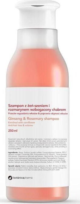 Botanicapharma Ginseng & Rosemary Shampoo Придающий объем и блеск шампунь с женьшенем, розмарином и васильком для всех типов волос 250 мл